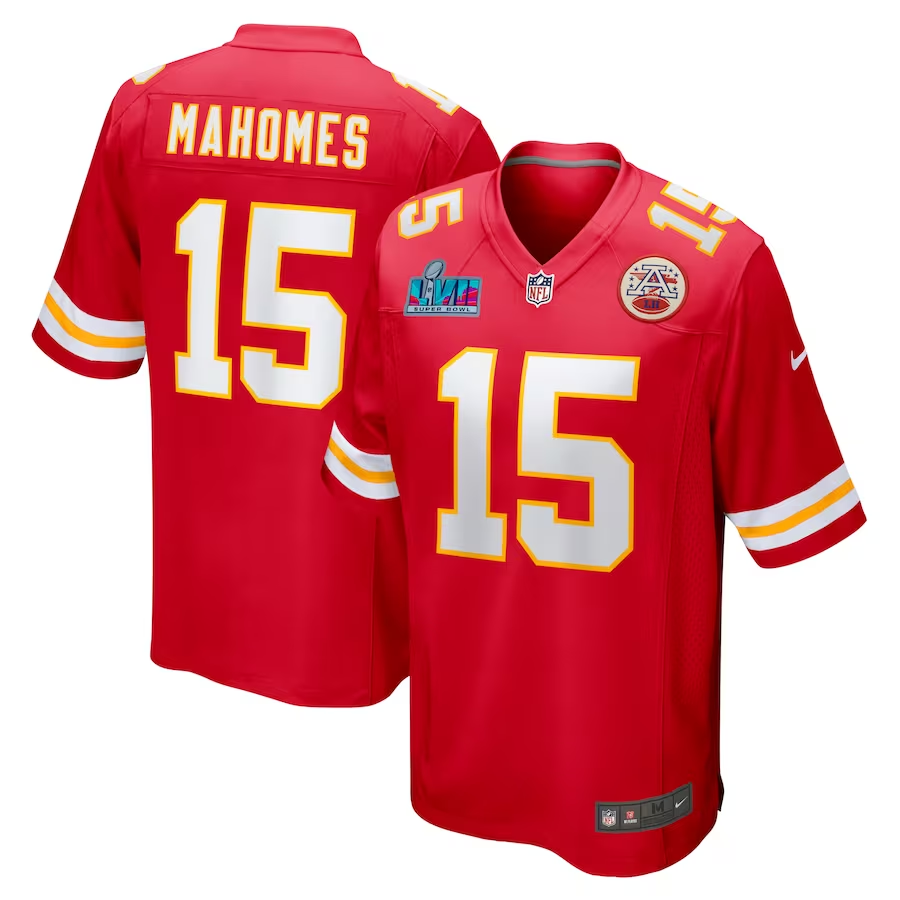 Men's Kansas City Chiefs Patrick Mahomes #15 Red Super Bowl LVII Patch Jersey